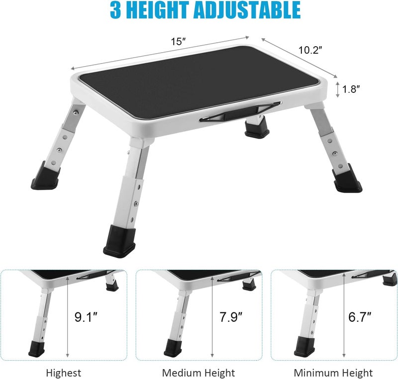Jocauto Folding Step Stool, Height-Adjustable Step Stool with Non-Slip Platform, Step Ladder for Adults or Kids in Kitchen, Home, 330 Lbs Capacity - Image 2